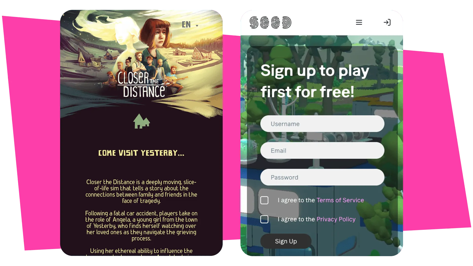 Landing Pages like Closer the Distance and SEED