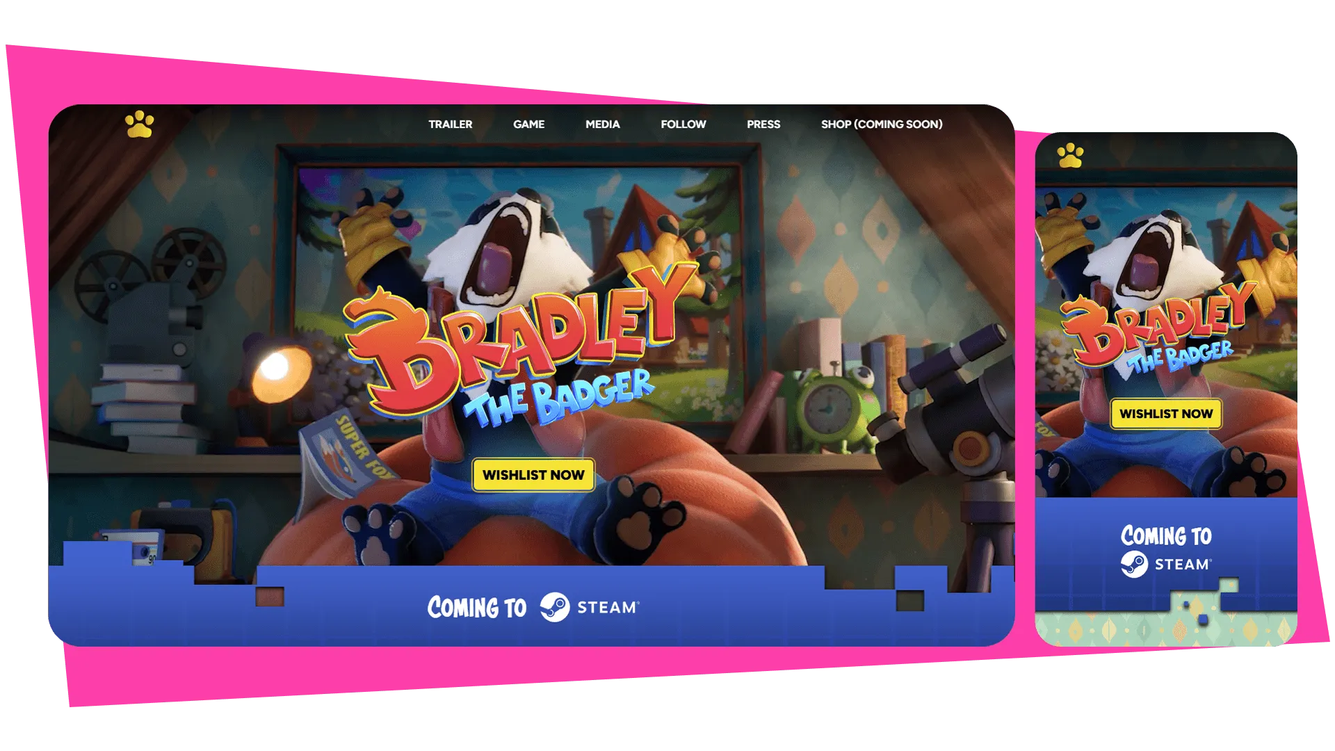 Bradley the Badger mobile and desktop