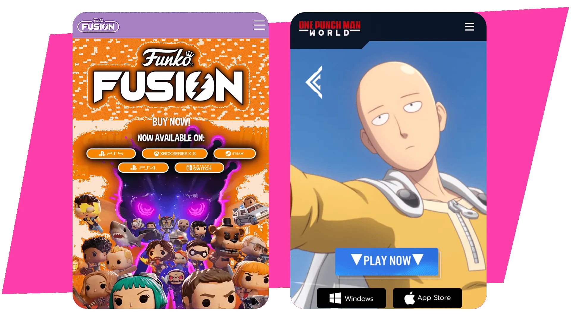 Full game websites like Funko Fusion and One Punch Man